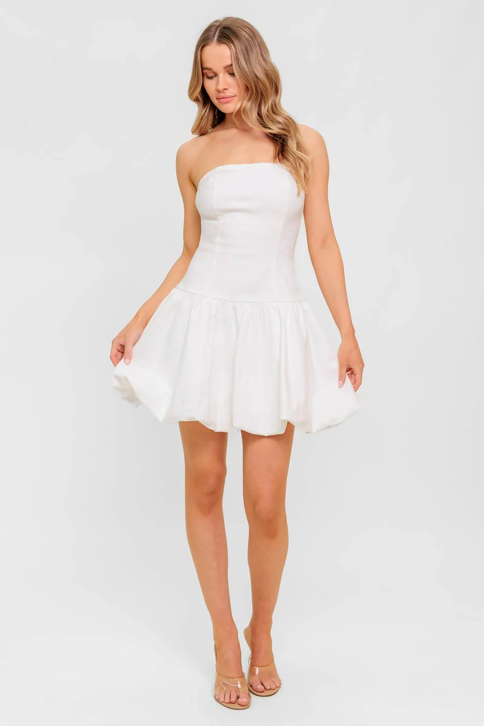 TWILIGHT WISH - WHITE DENIM BUBBLE HEM MINI DRESS - Image 4
