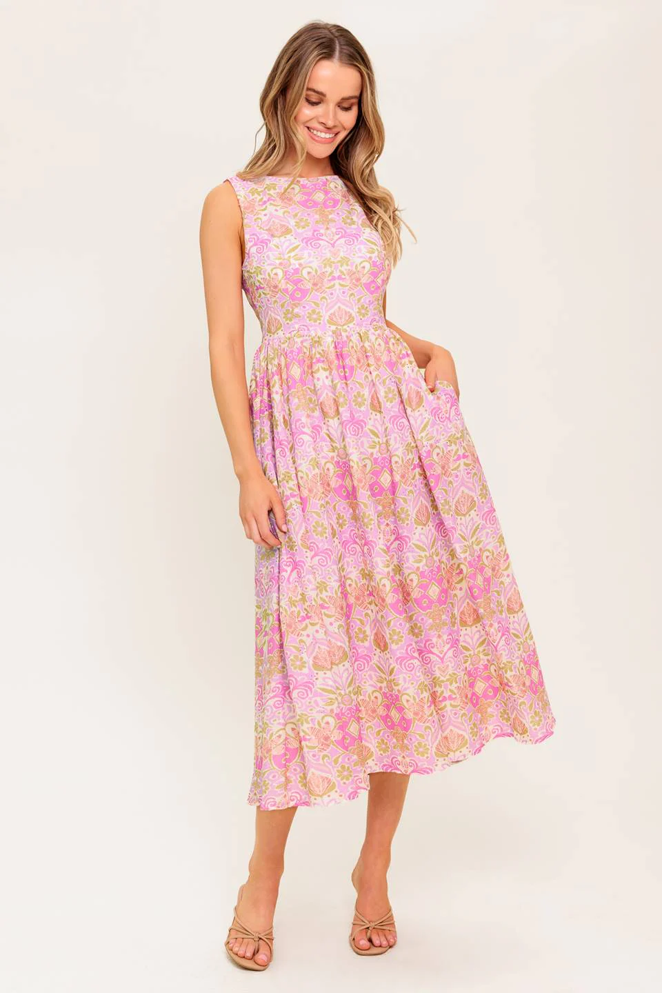 UNDER THE SUN - PINK MIDI DRESS WITH POCKETS - Image 5