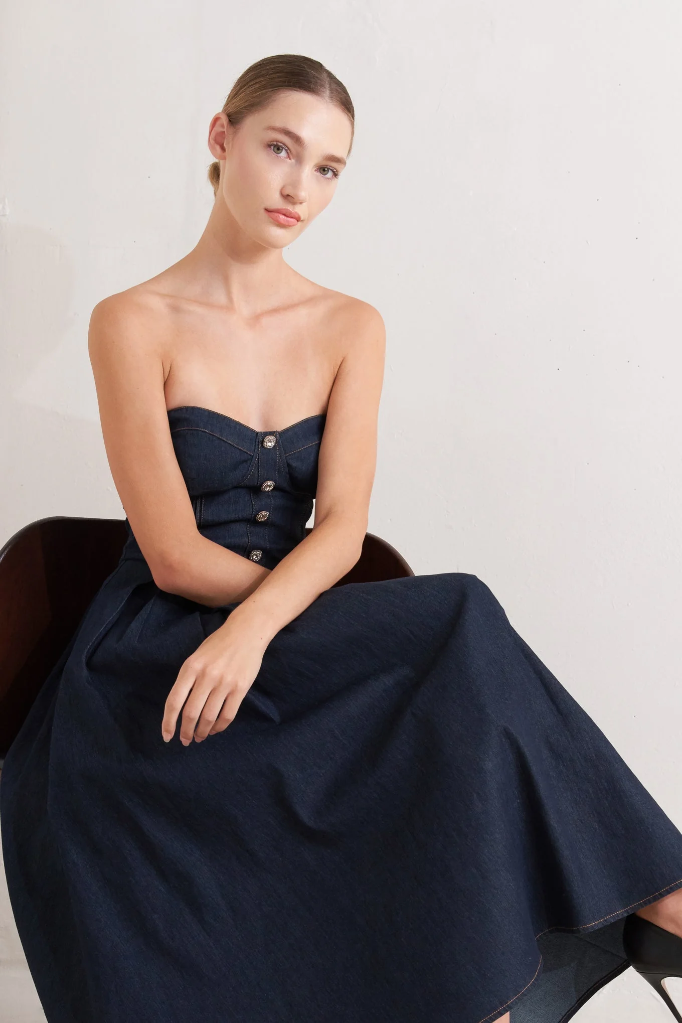 URBAN CORSET DENIM MIDI DRESS - Image 2