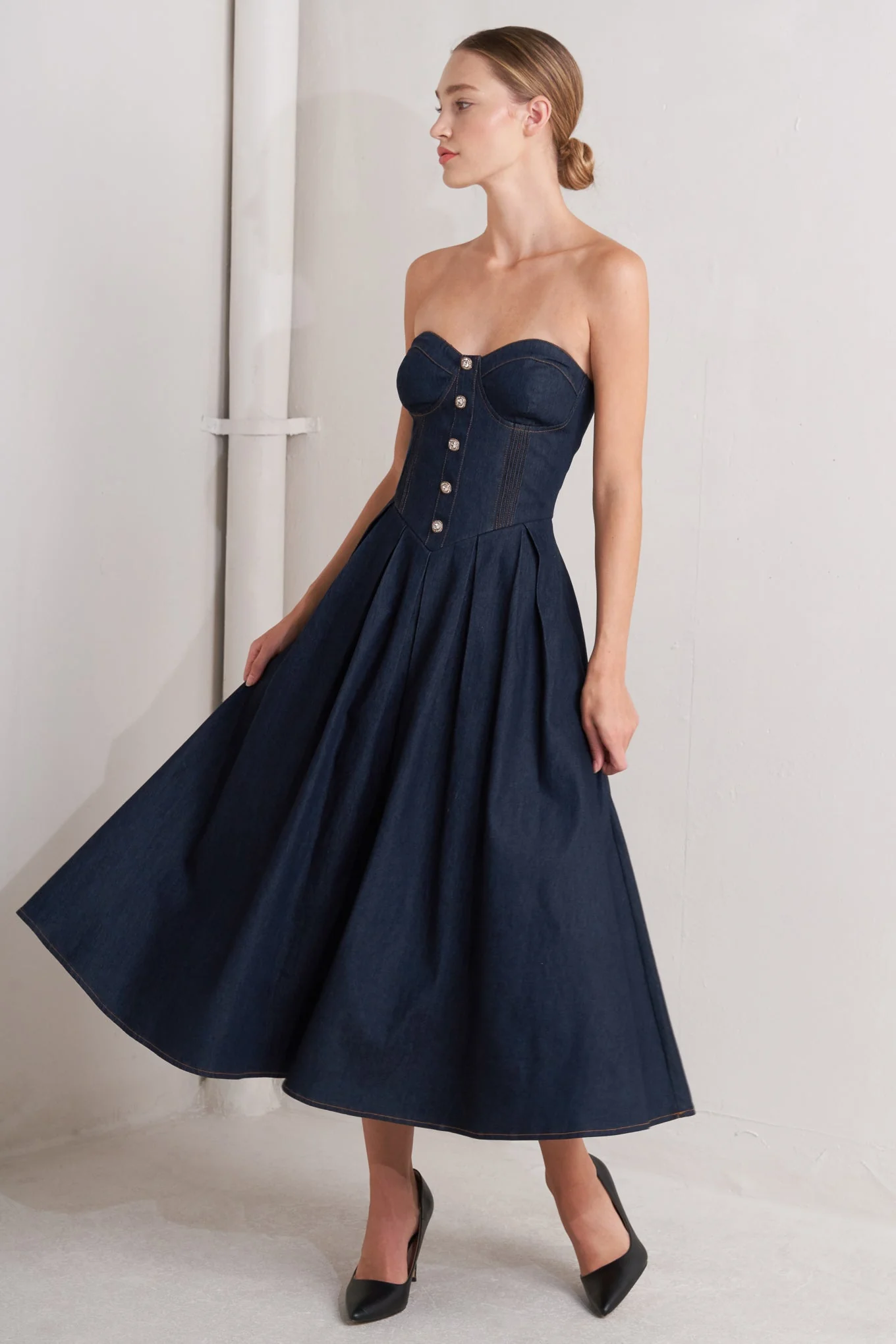 URBAN CORSET DENIM MIDI DRESS - Image 3