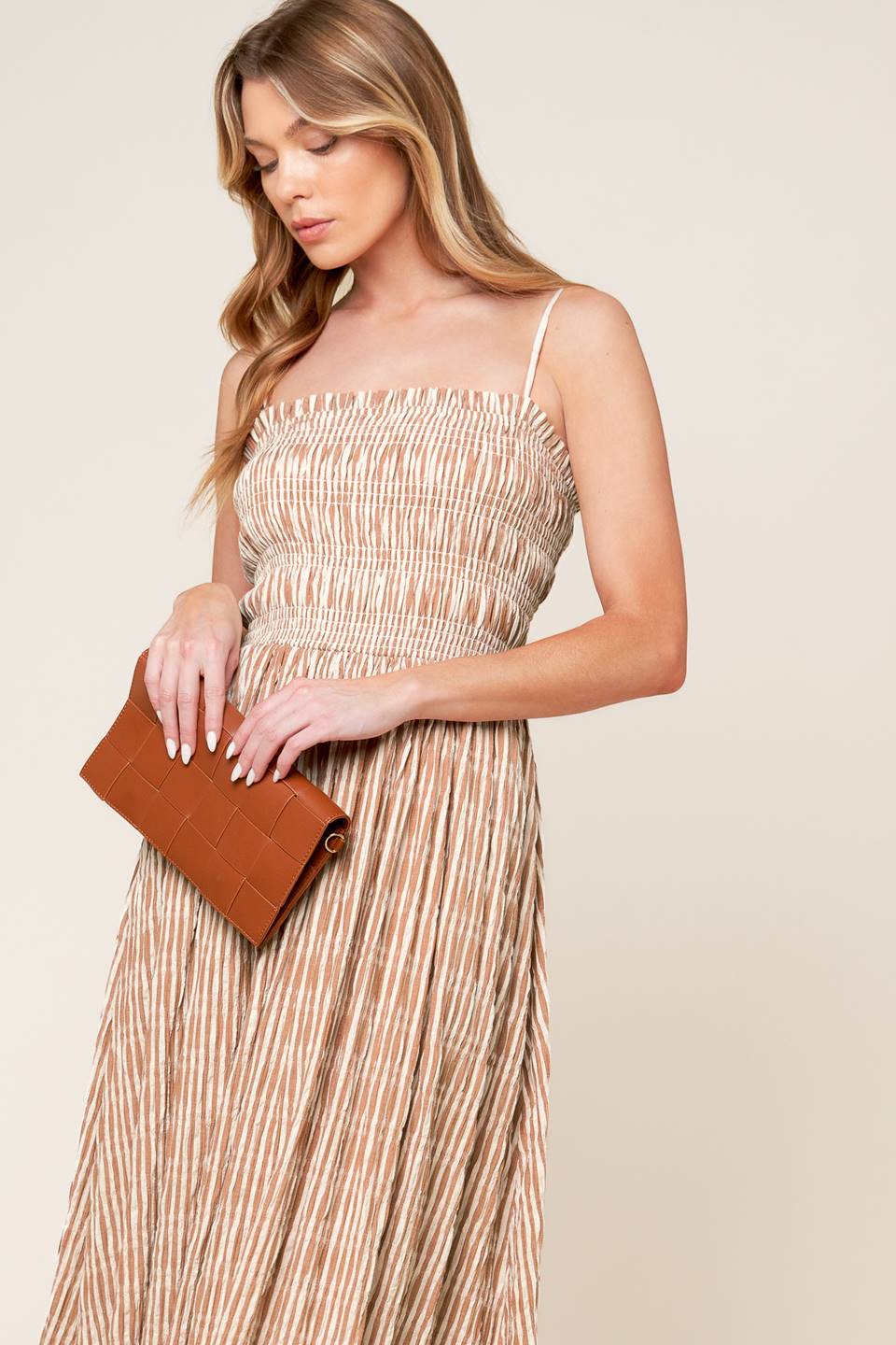 VALHALLA BROWN STRIPED MIDI DRESS - Image 2