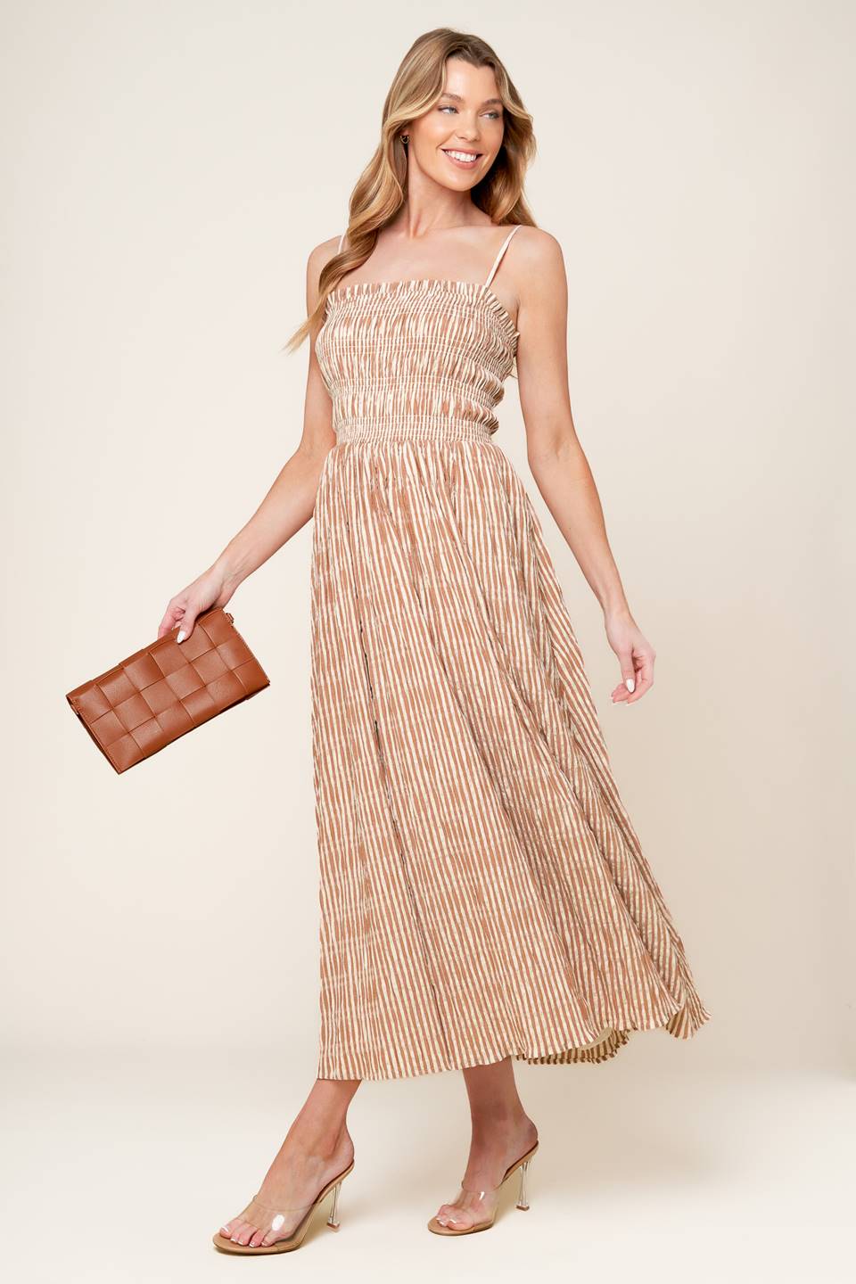 VALHALLA BROWN STRIPED MIDI DRESS - Image 4