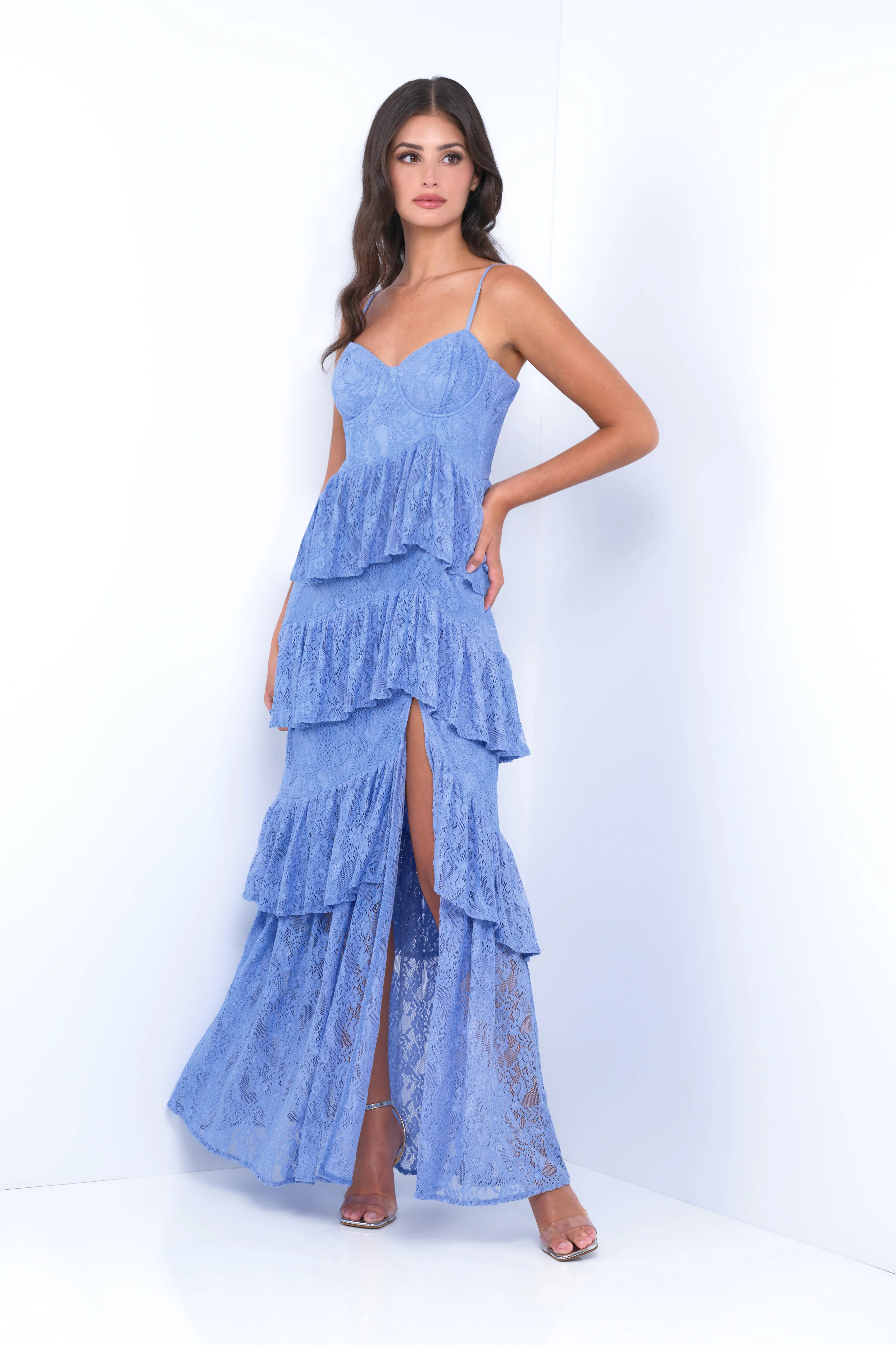 Vanna Lace Tiered Maxi Dress - Periwinkle - Image 3