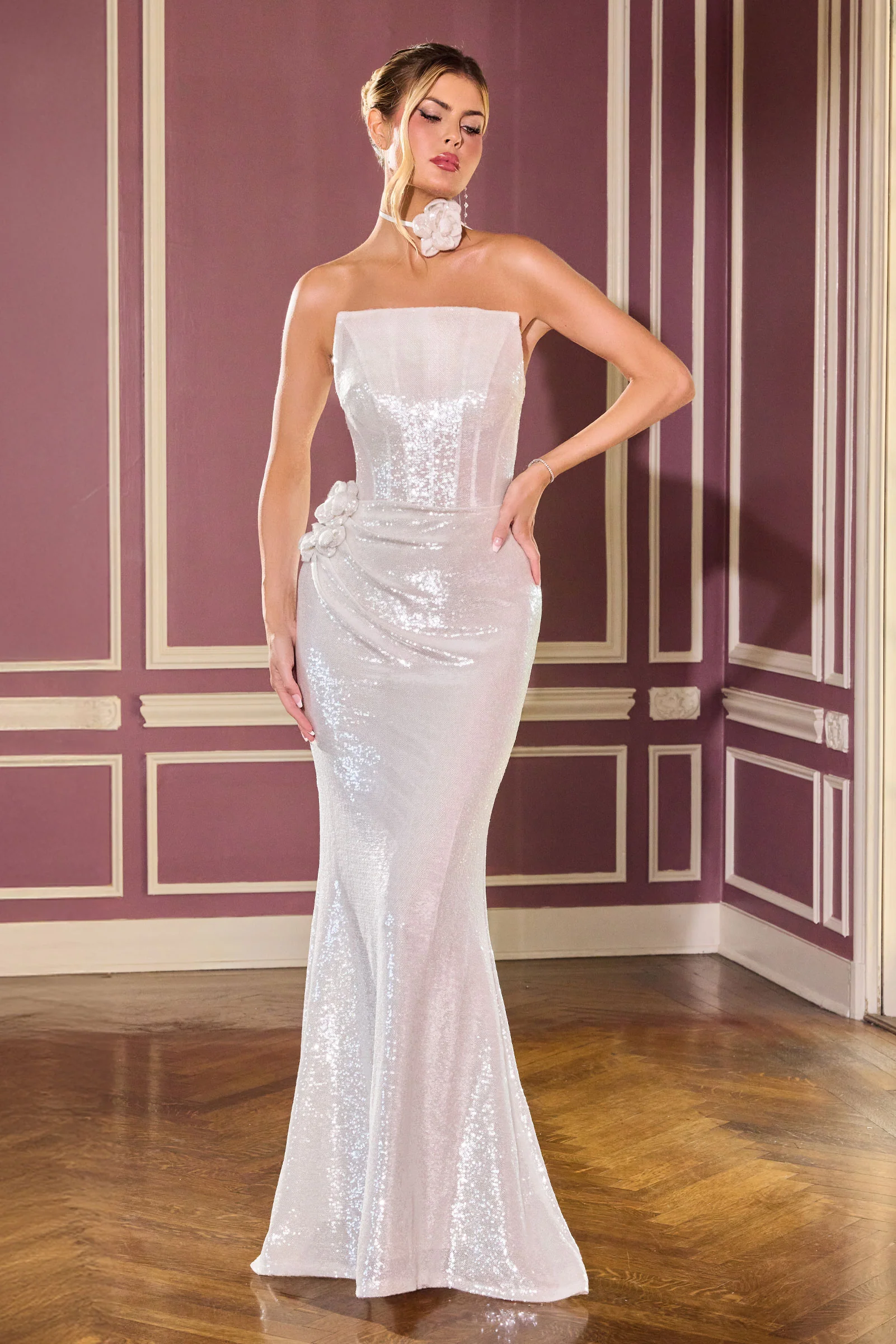 Vanya Gown - Rosette Sequin Evening Dress & Choker - Image 10