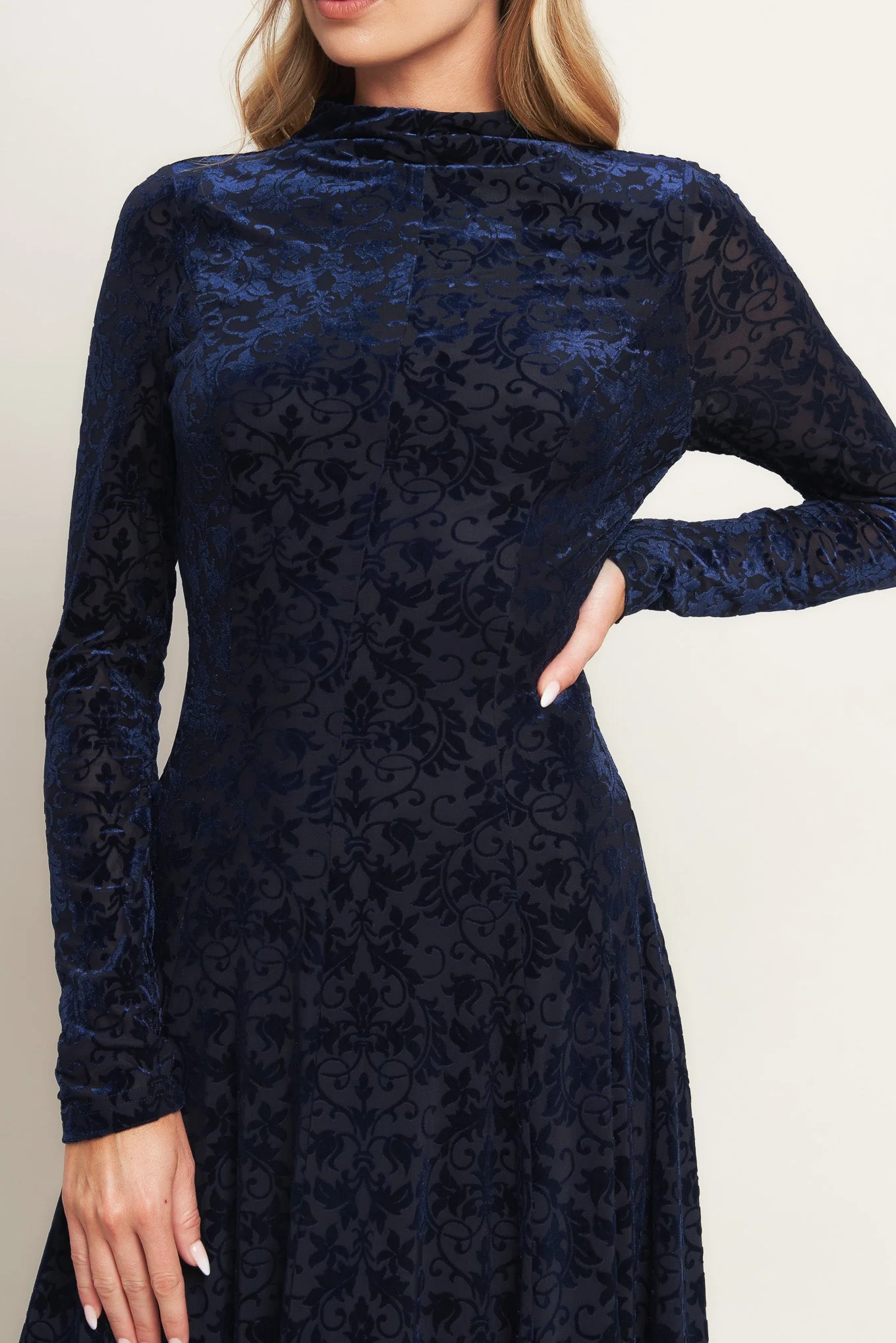 Size Small, VELVET GALAXY CHARM MIDI DRESS - NAVY - FINAL SALE - Image 3