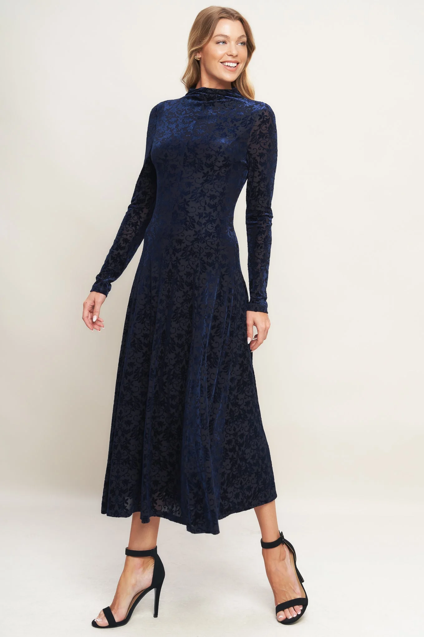 Size Small, VELVET GALAXY CHARM MIDI DRESS - NAVY - FINAL SALE - Image 4