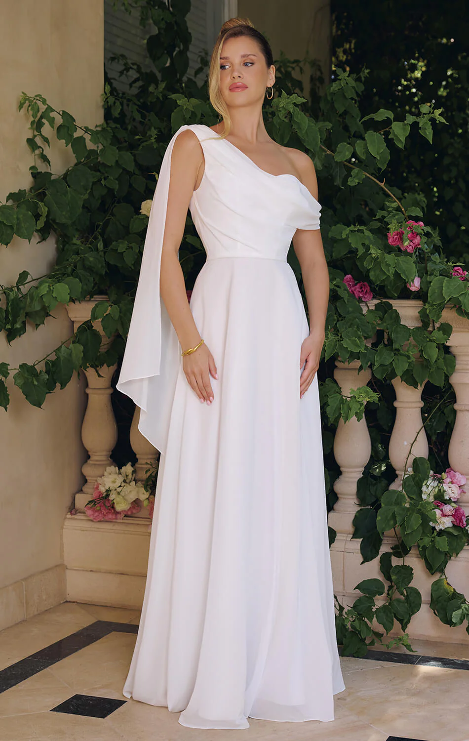 VENUS GOWN - OFF-WHITE ONE SHOULDER CHIFFON DRESS - Image 2