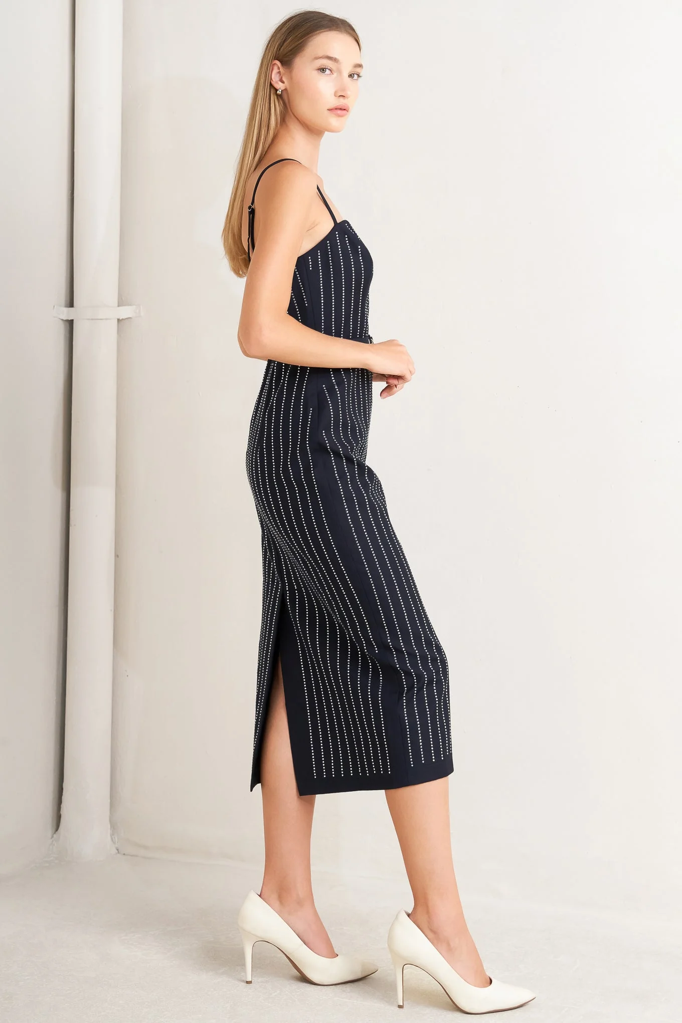 VERTICAL MICRO CRYSTAL NAVY MIDI DRESS - Image 5