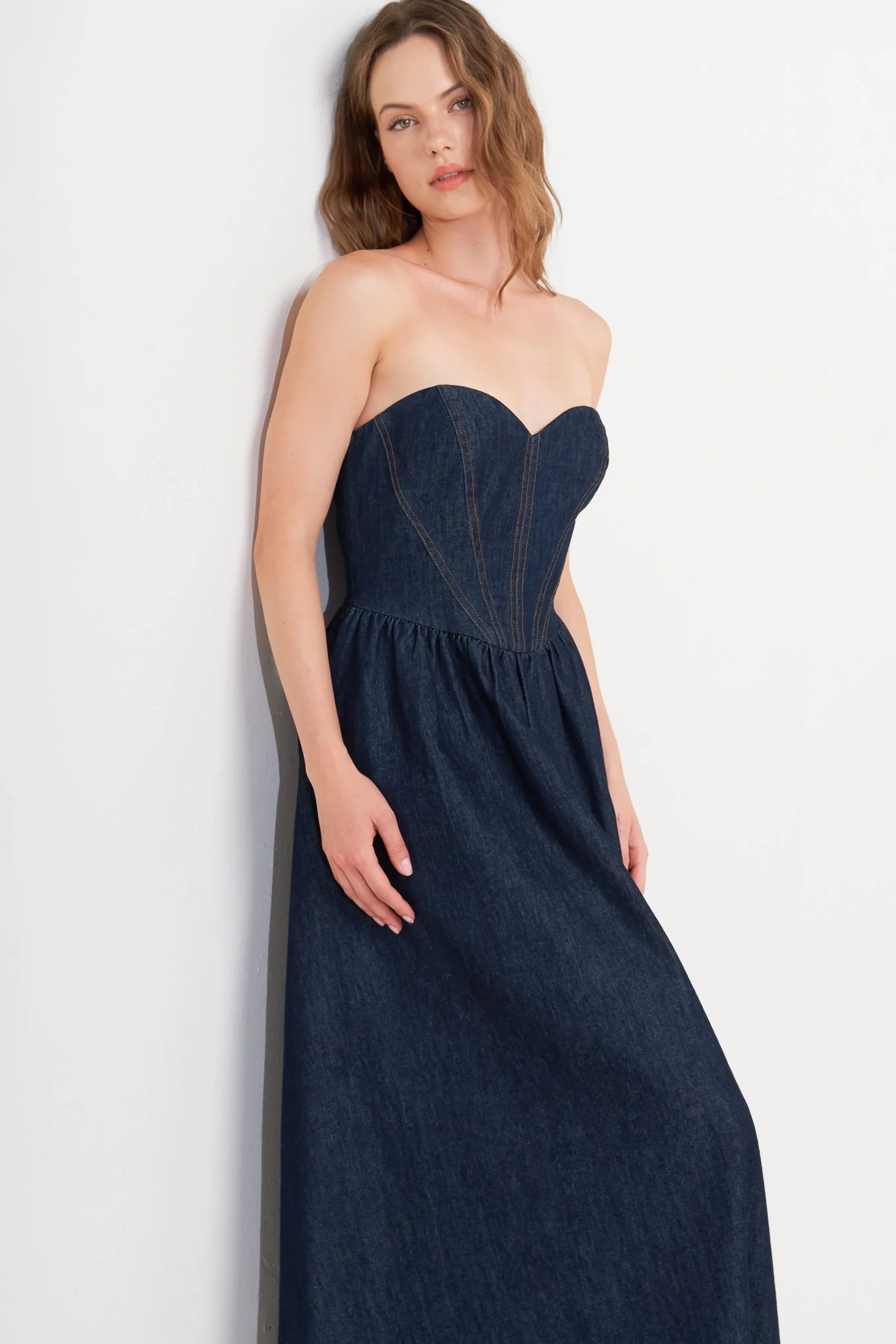VINTAGE SIREN DARK DENIM MIDI DRESS - Image 7