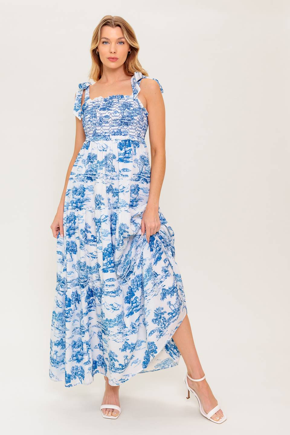 WHEN IN ROME MIDI DRESS - BLUE & WHITE TOILE - Image 5