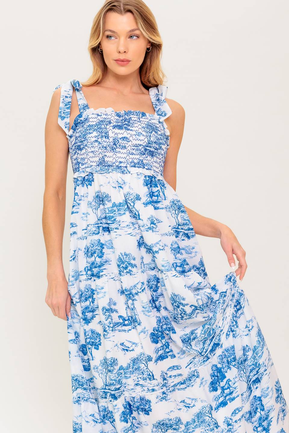 WHEN IN ROME MIDI DRESS - BLUE & WHITE TOILE - Image 6