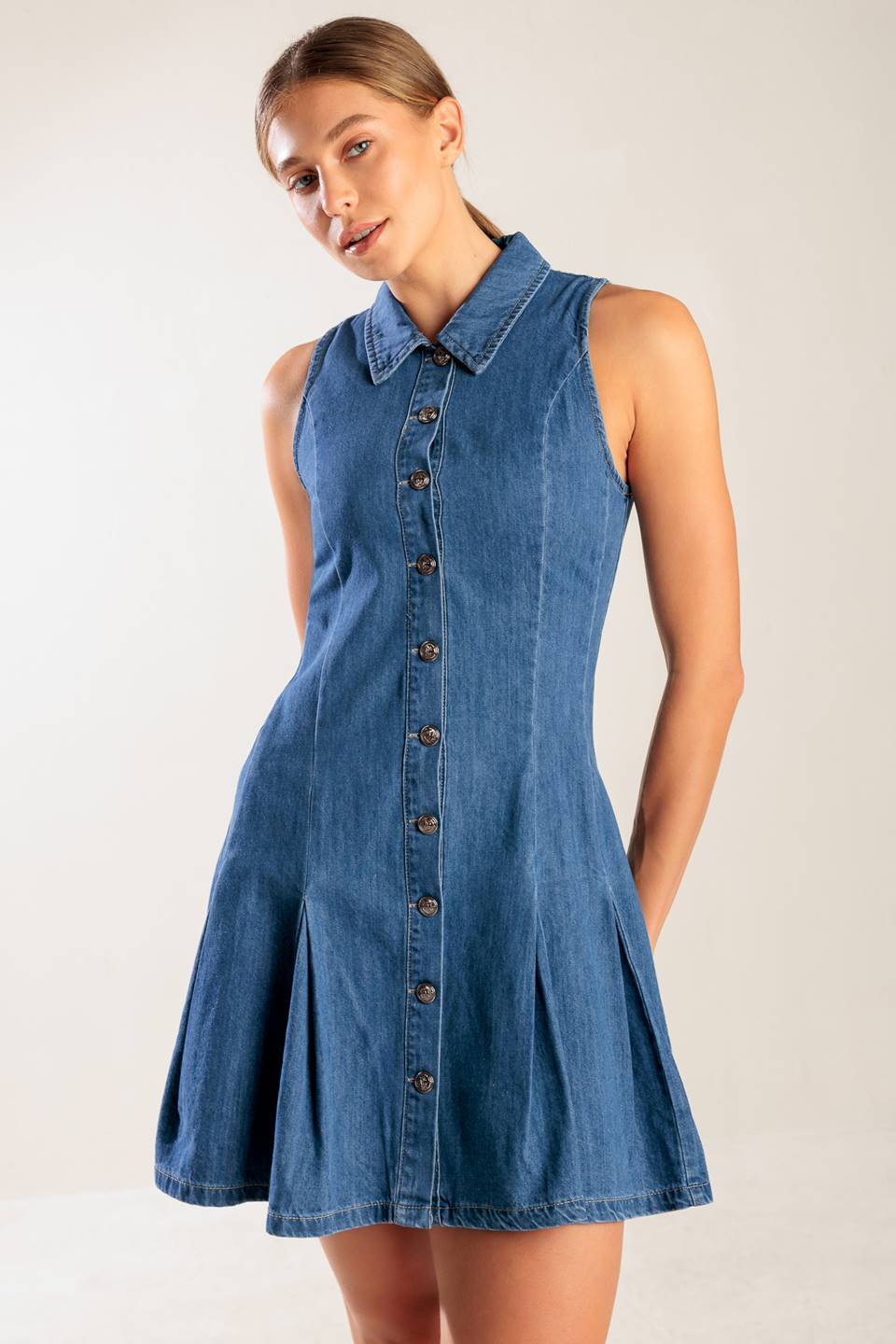 WHERE I WANT TO BE DENIM MINI DRESS - Image 3