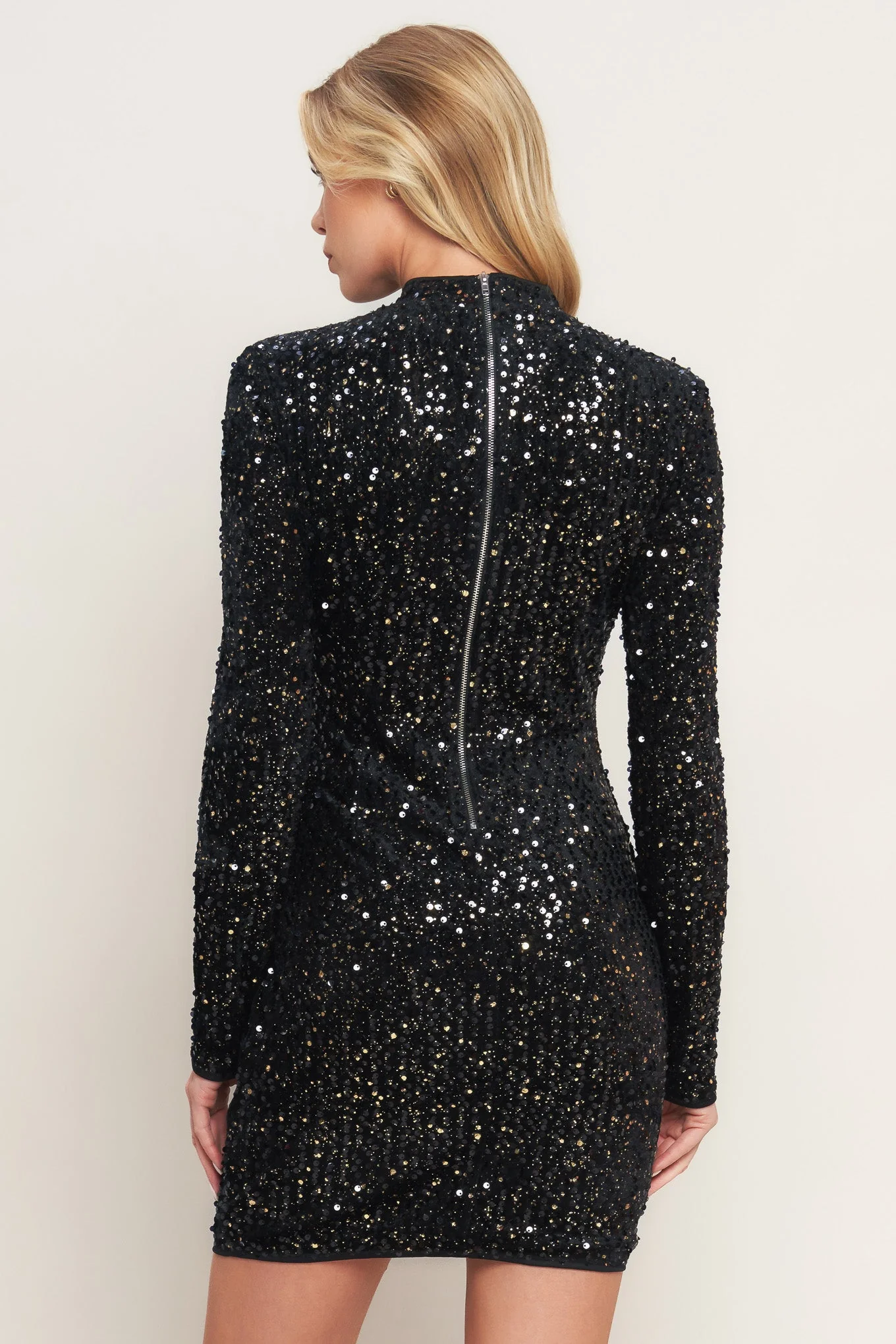 WHIMS OF FATE BLACK SEQUIN MINI DRESS WITH LONG SLEEVES - FINAL SALE - Image 3