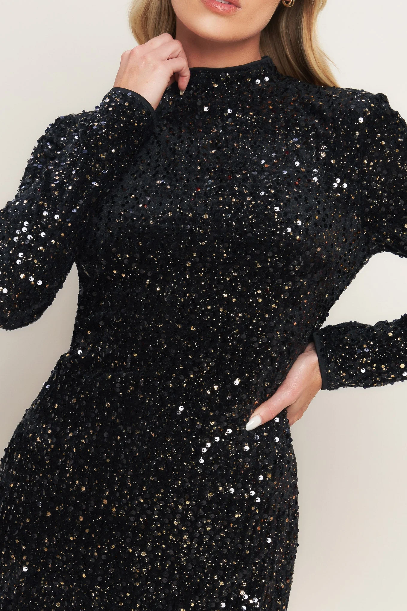 WHIMS OF FATE BLACK SEQUIN MINI DRESS WITH LONG SLEEVES - FINAL SALE - Image 6