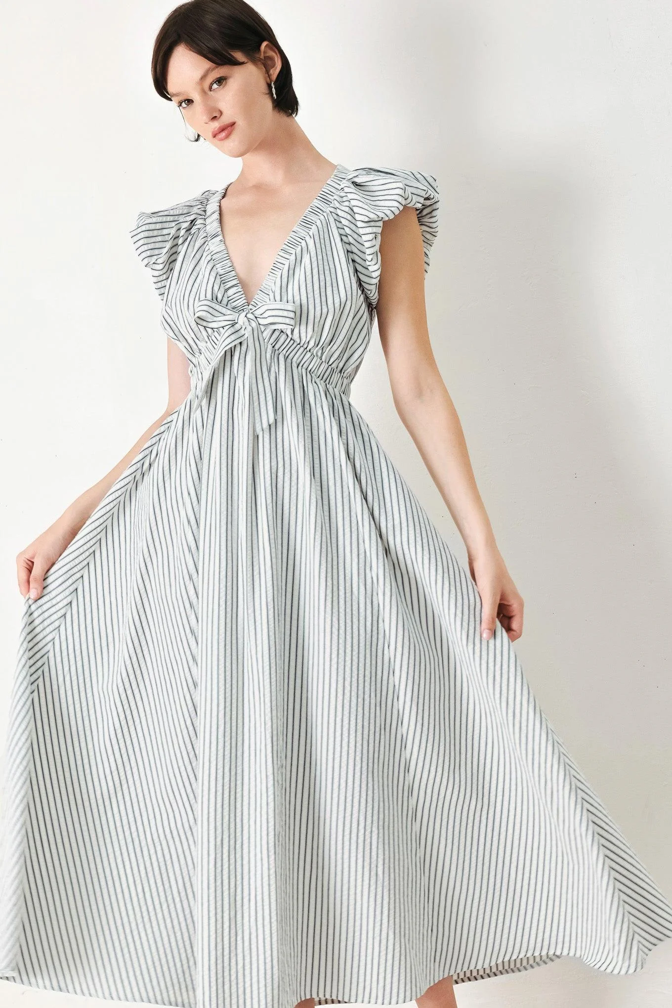 WHISPER STRIPE EMPIRE WAIST MIDI DRESS - Image 4