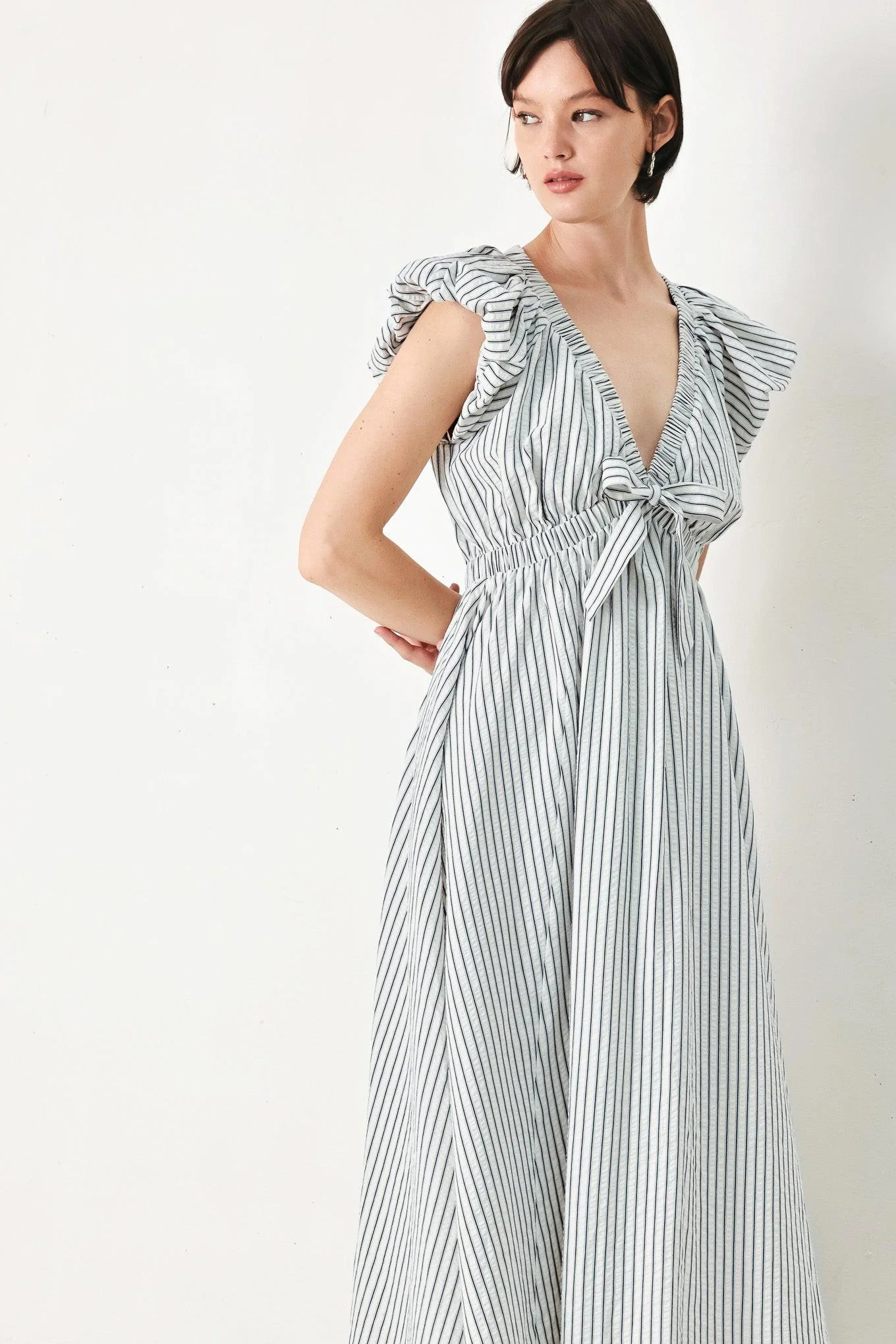 WHISPER STRIPE EMPIRE WAIST MIDI DRESS - Image 5