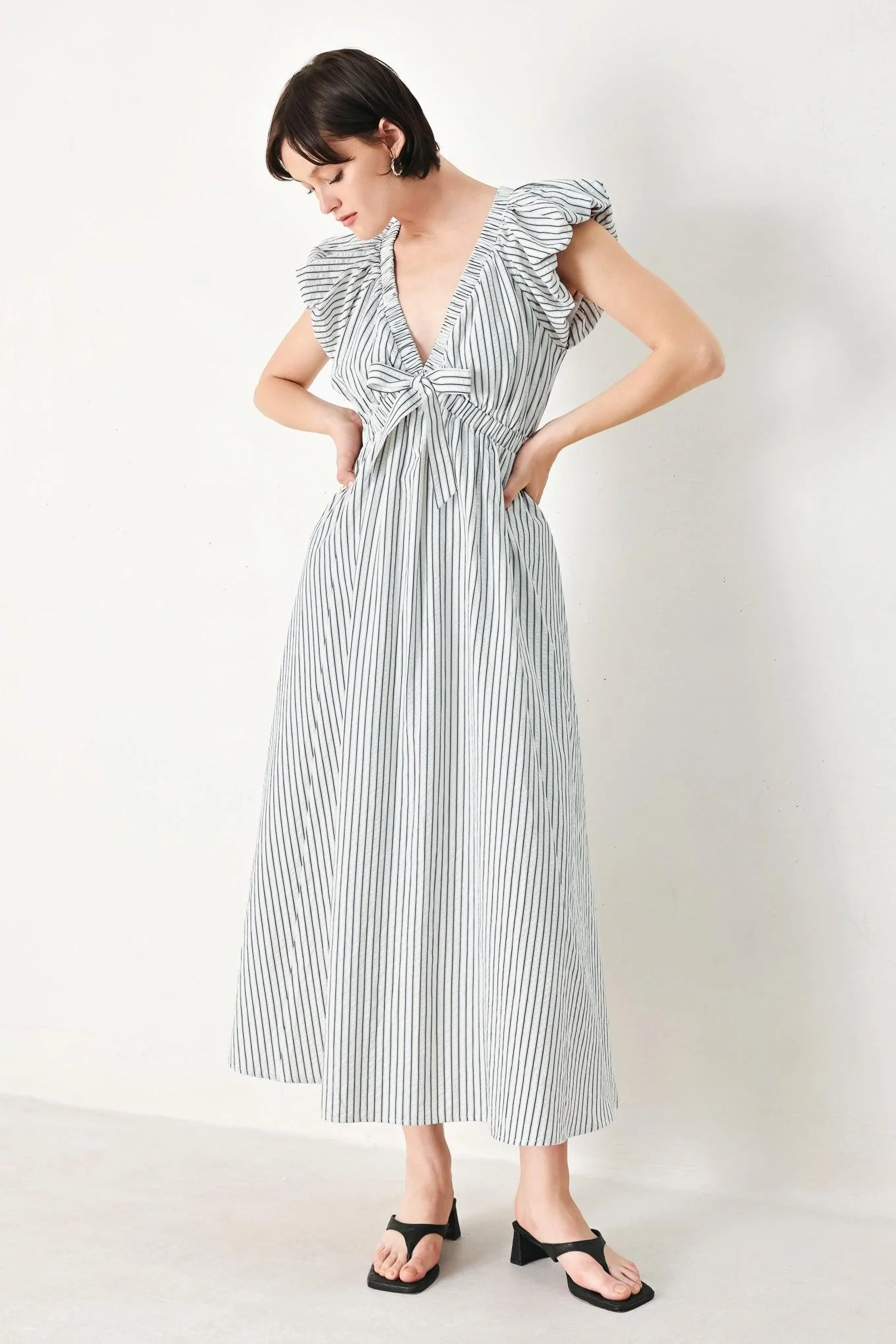 WHISPER STRIPE EMPIRE WAIST MIDI DRESS - Image 6