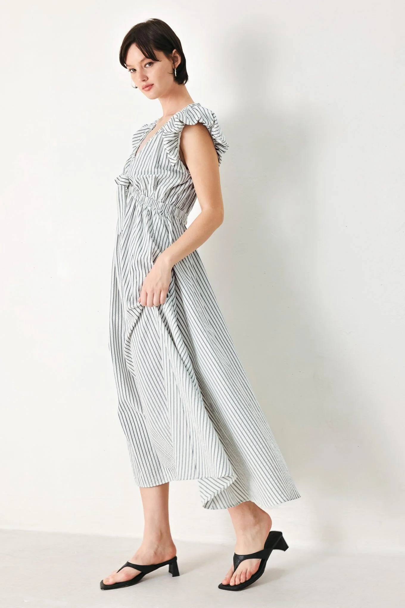 WHISPER STRIPE EMPIRE WAIST MIDI DRESS - Image 8