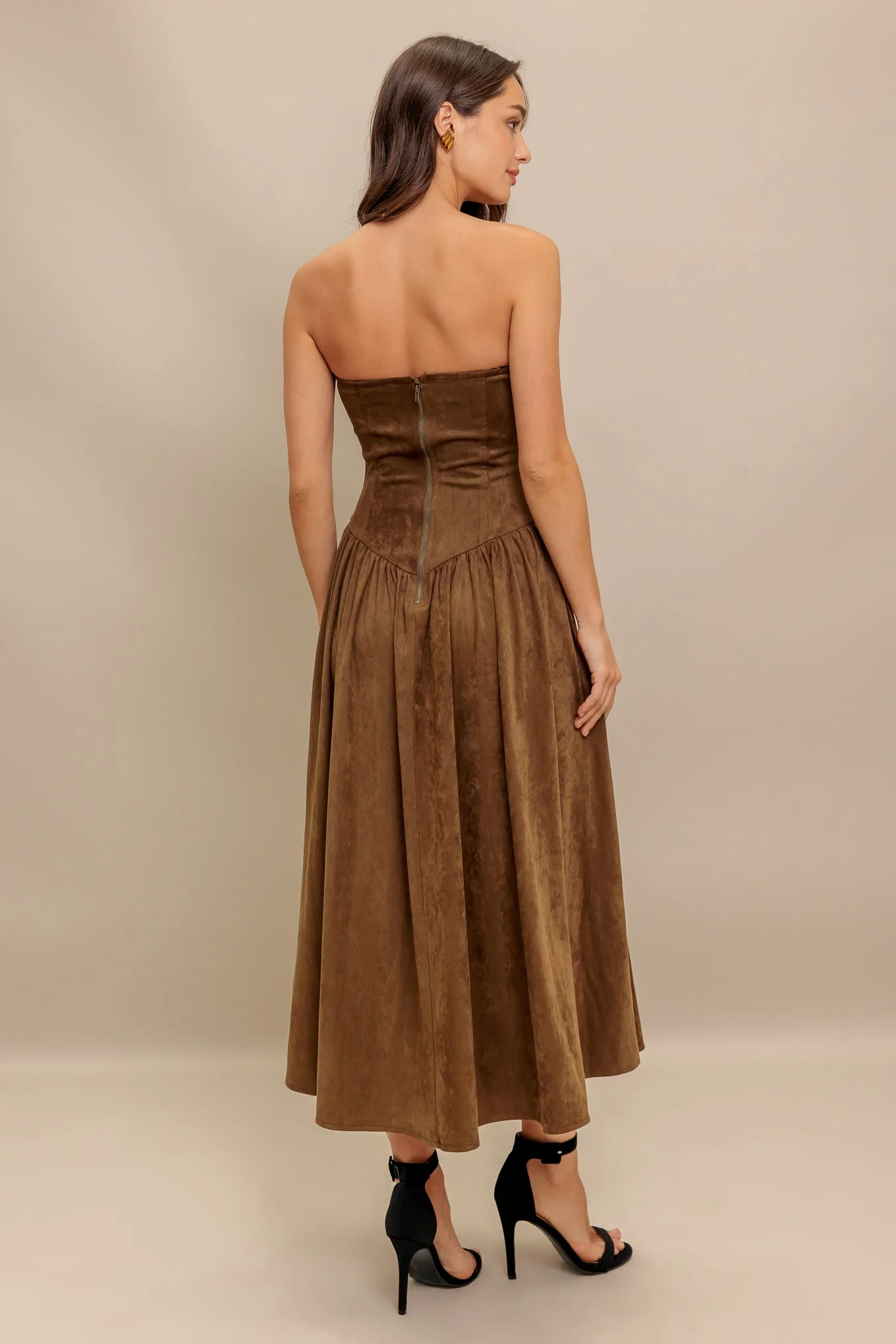 WILD ESPRESSO BROWN FAUX SUEDE MIDI DRESS - Image 2