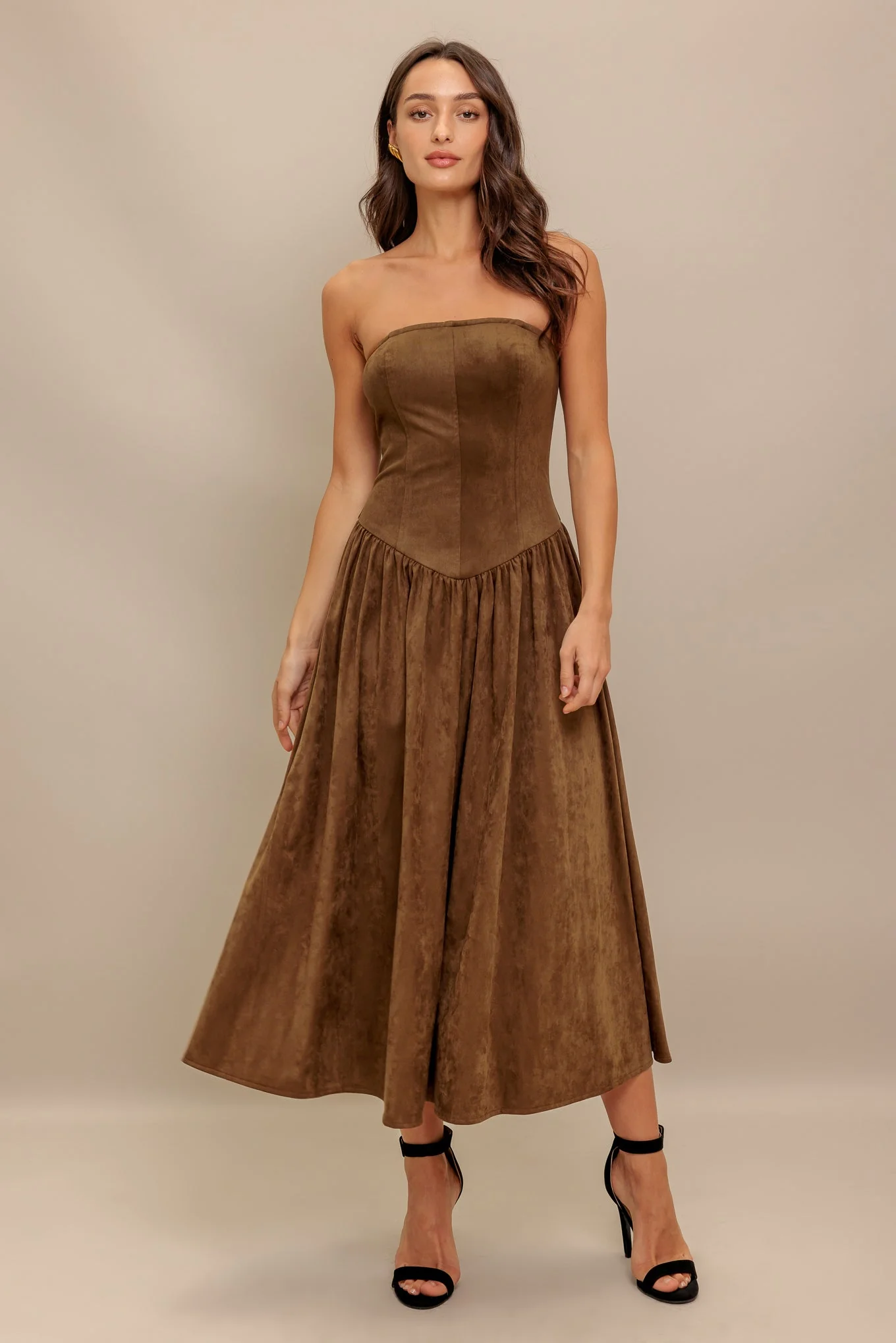 WILD ESPRESSO BROWN FAUX SUEDE MIDI DRESS - Image 5