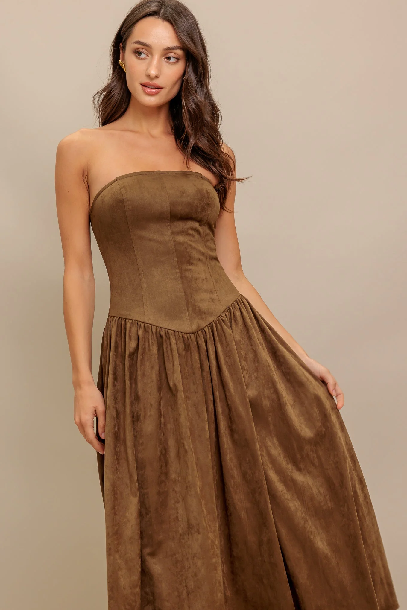 WILD ESPRESSO BROWN FAUX SUEDE MIDI DRESS - Image 6