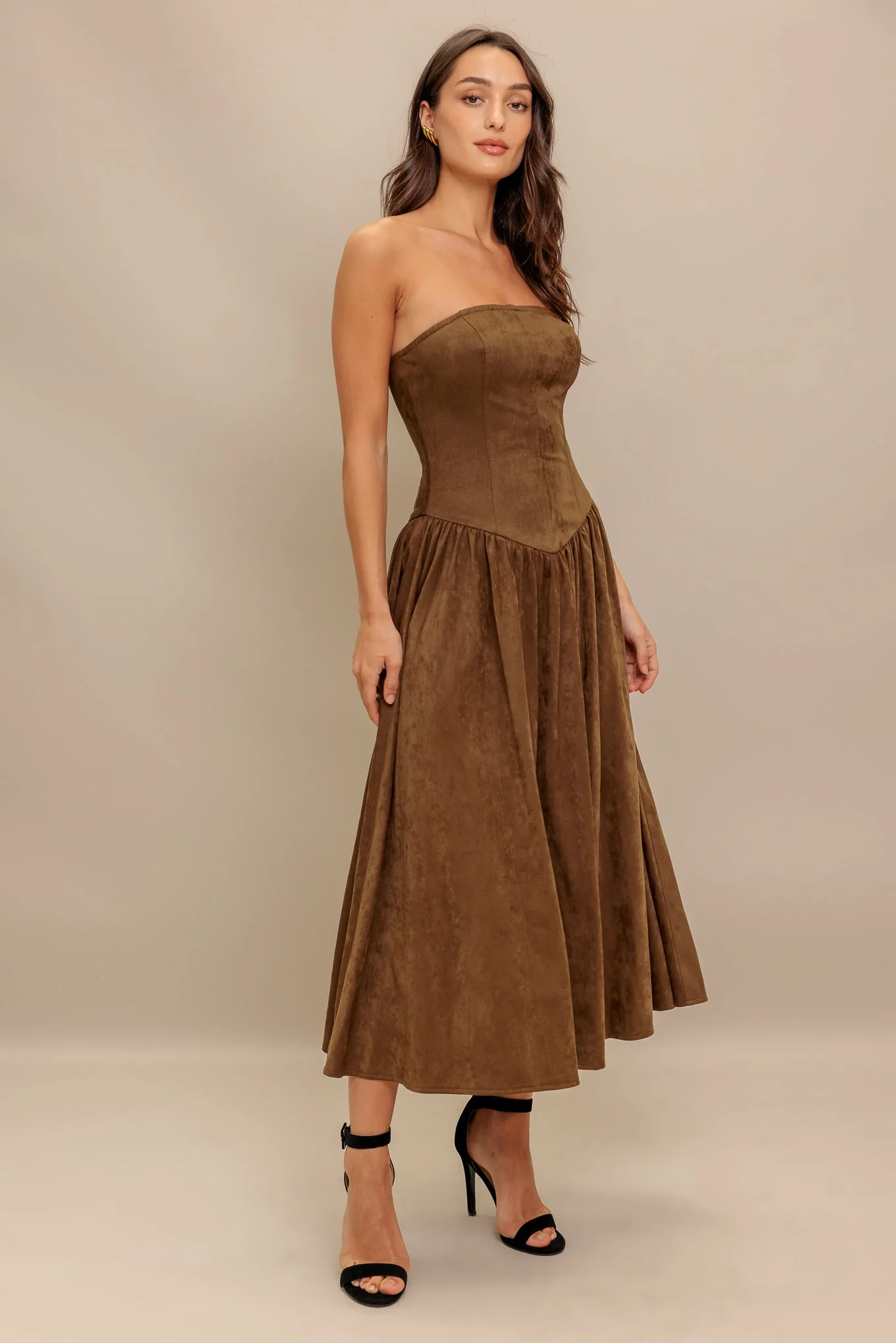 WILD ESPRESSO BROWN FAUX SUEDE MIDI DRESS - Image 7