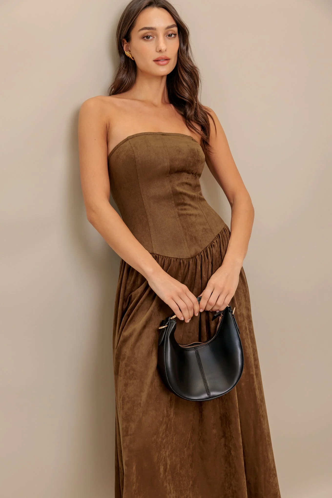 WILD ESPRESSO BROWN FAUX SUEDE MIDI DRESS - Image 9