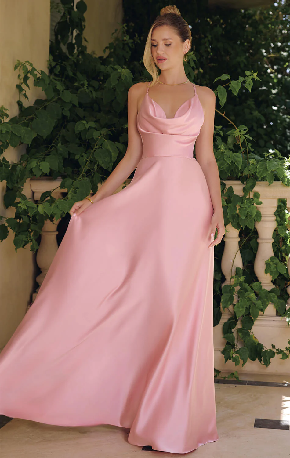 WILLOW GOWN - A-LINE SATIN DRESS WITH COWL NECKLINE - Image 3