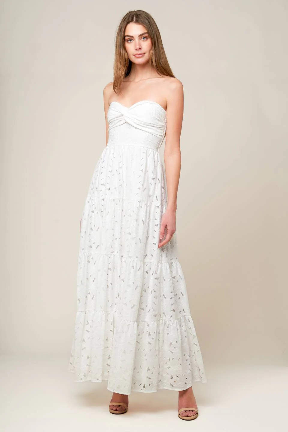 WISHING WELL - STRAPLESS WHITE LACE MAXI DRESS - Image 3