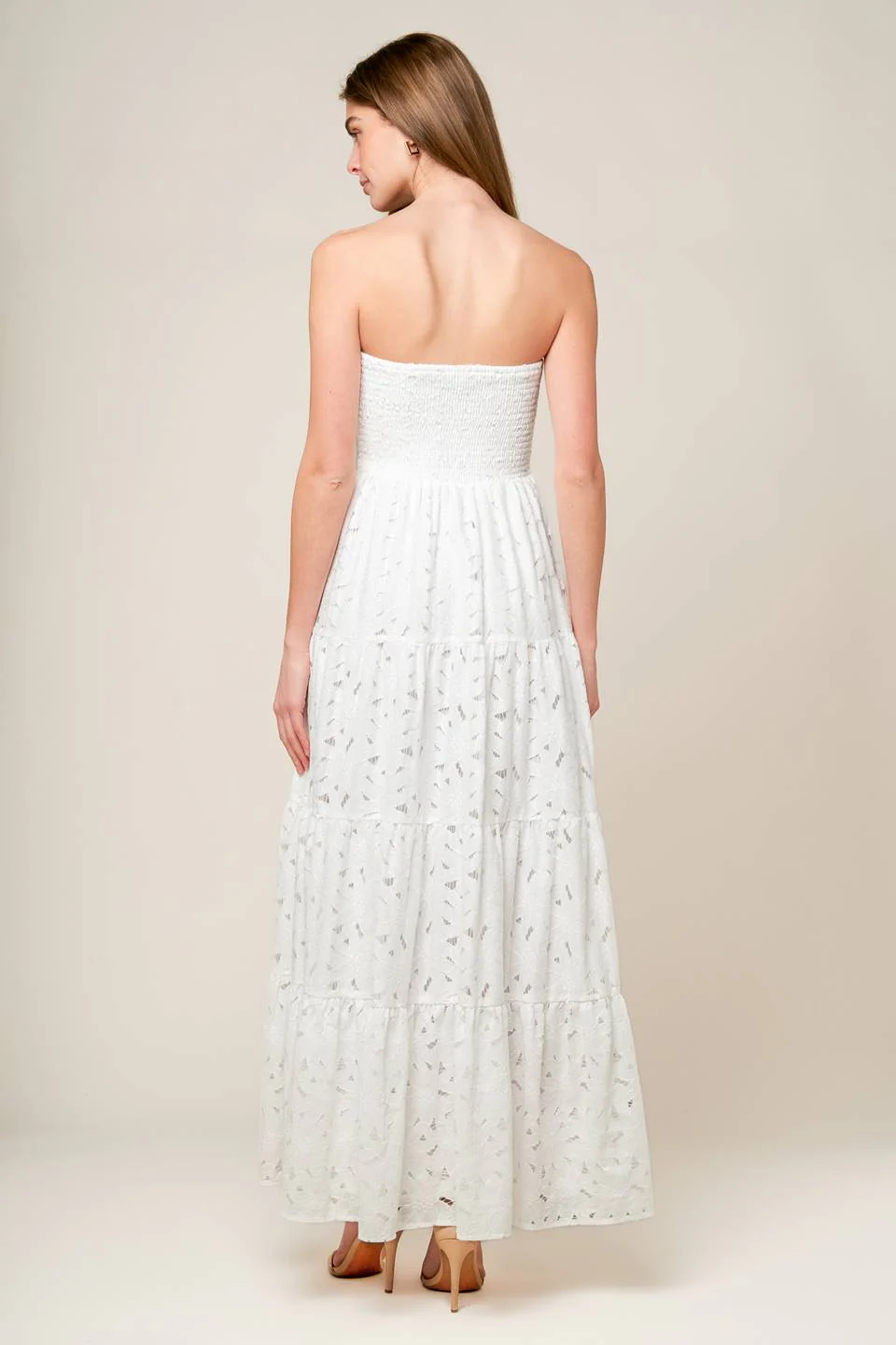 WISHING WELL - STRAPLESS WHITE LACE MAXI DRESS - Image 4
