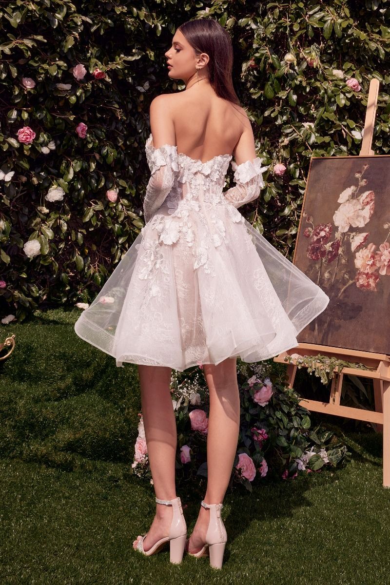 WL020 - Short Floral Appliquéd Bridal Party Dress - Andrea & Leo - Image 3