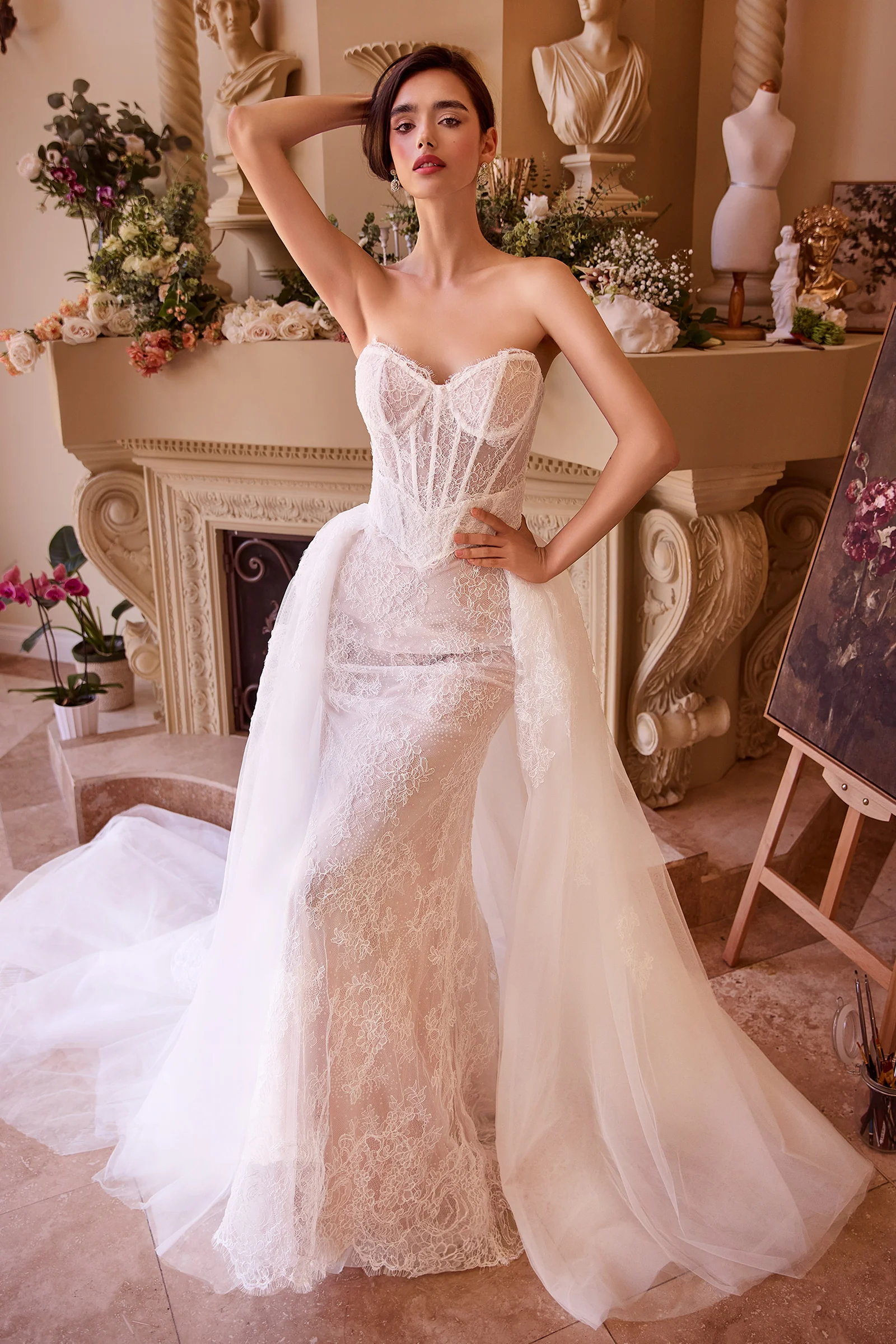 WL044 - FITTED LACE WEDDING DRESS & REMOVABLE OVERSKIRT - Andrea & Leo - Image 2