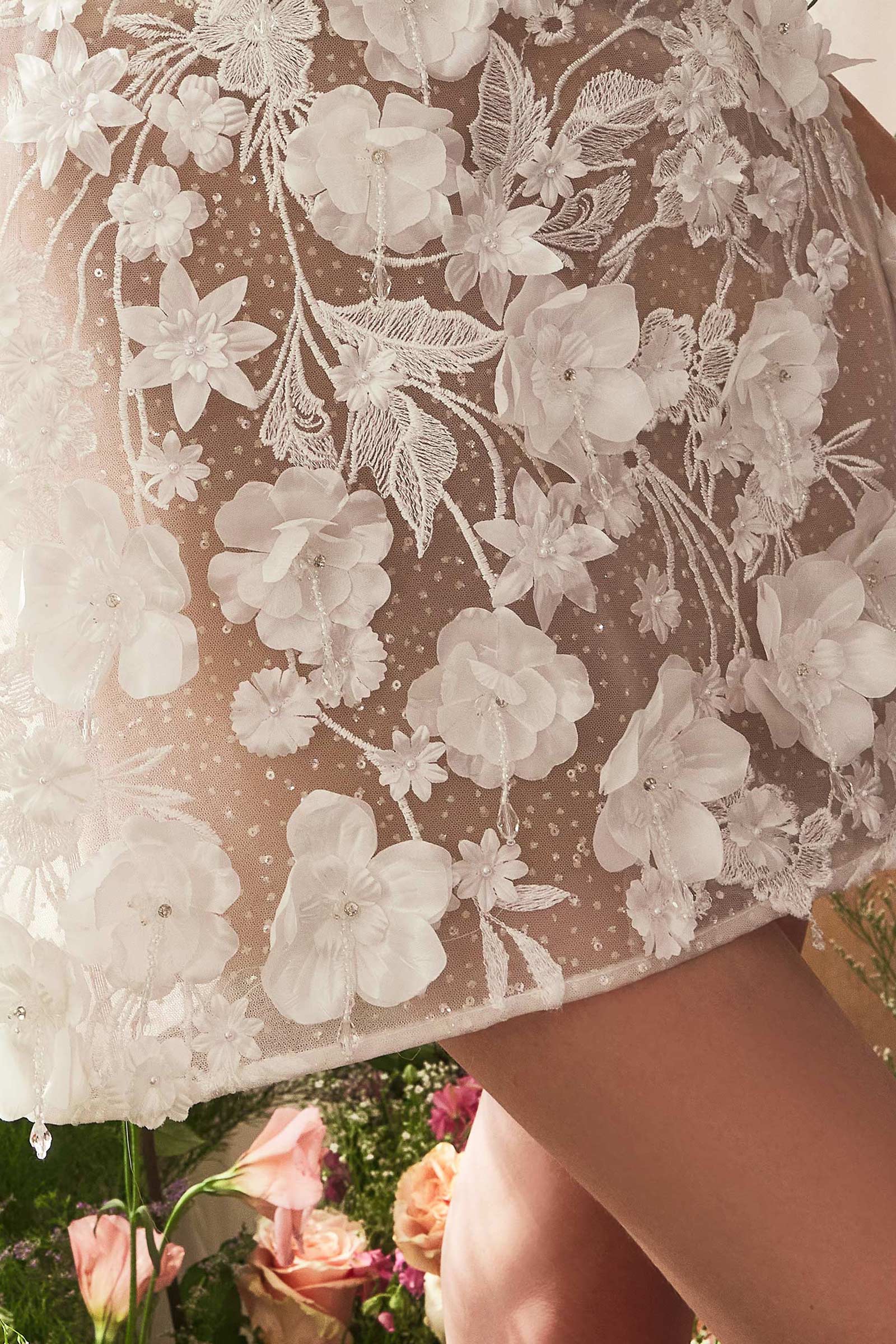 WL085 - DIMENSIONAL FLORAL & LACE STRAPLESS SHORT BRIDAL MIDI DRESS - Andrea & Leo - Image 4