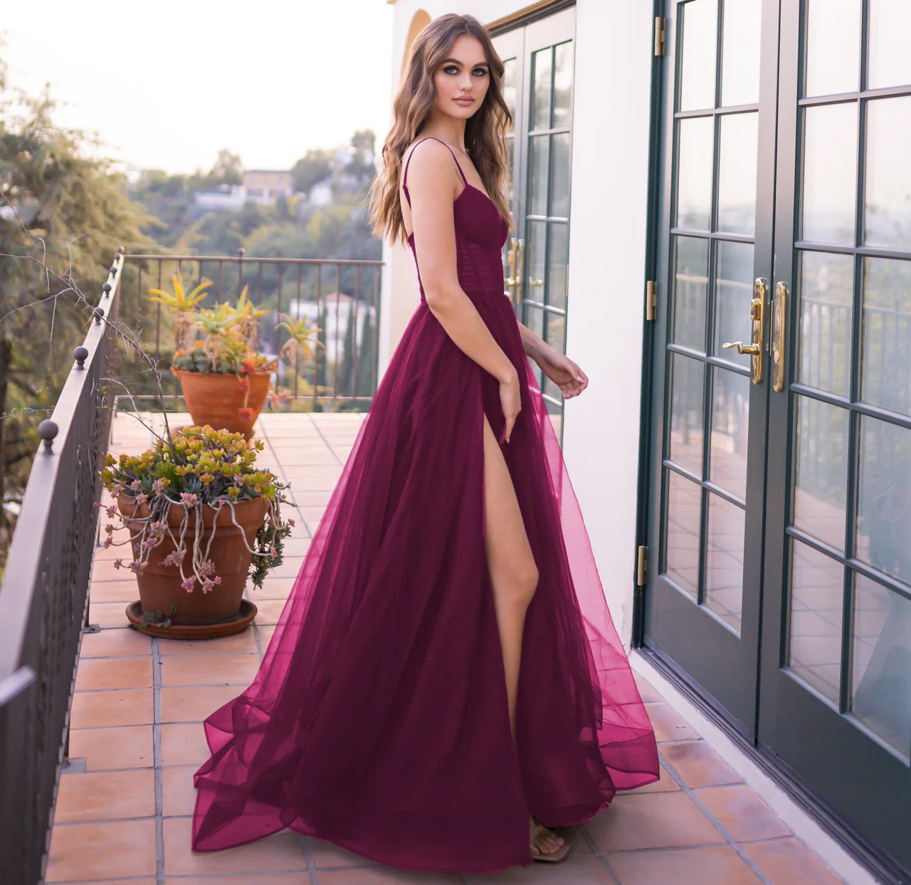 Yasmin Gown - Mulberry - Tulle A-line Dress With Pleated Bodice - Image 3