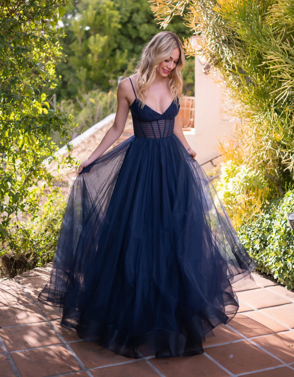 Yasmin Gown - Navy - Tulle A-line Dress With Pleated Bodice - Image 3