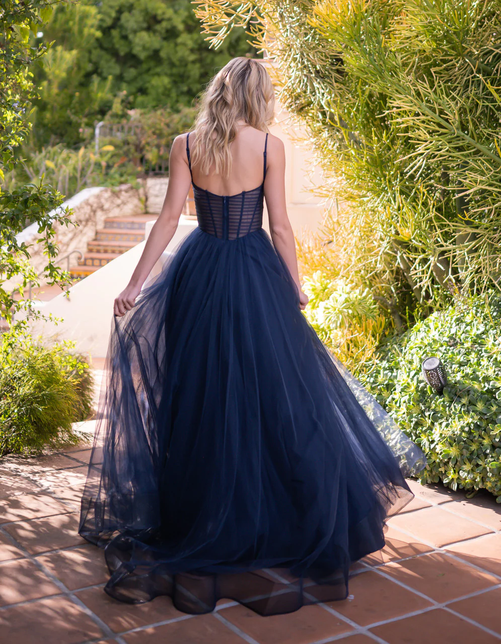 Yasmin Gown - Navy - Tulle A-line Dress With Pleated Bodice - Image 5