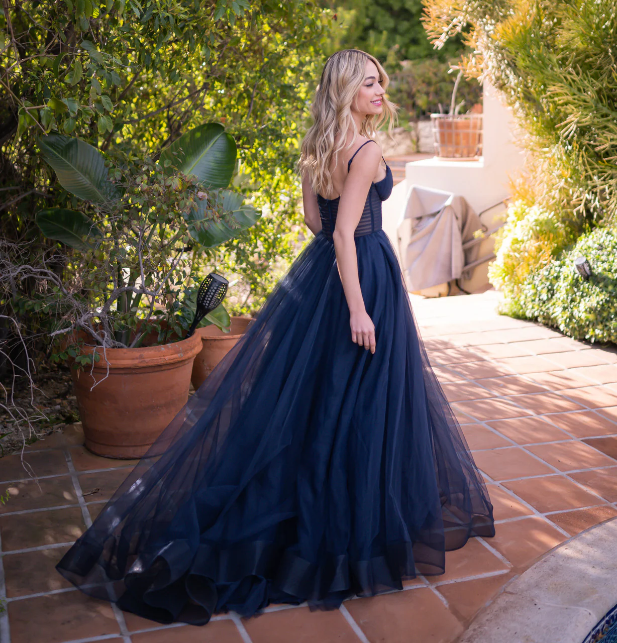 Yasmin Gown - Navy - Tulle A-line Dress With Pleated Bodice - Image 9