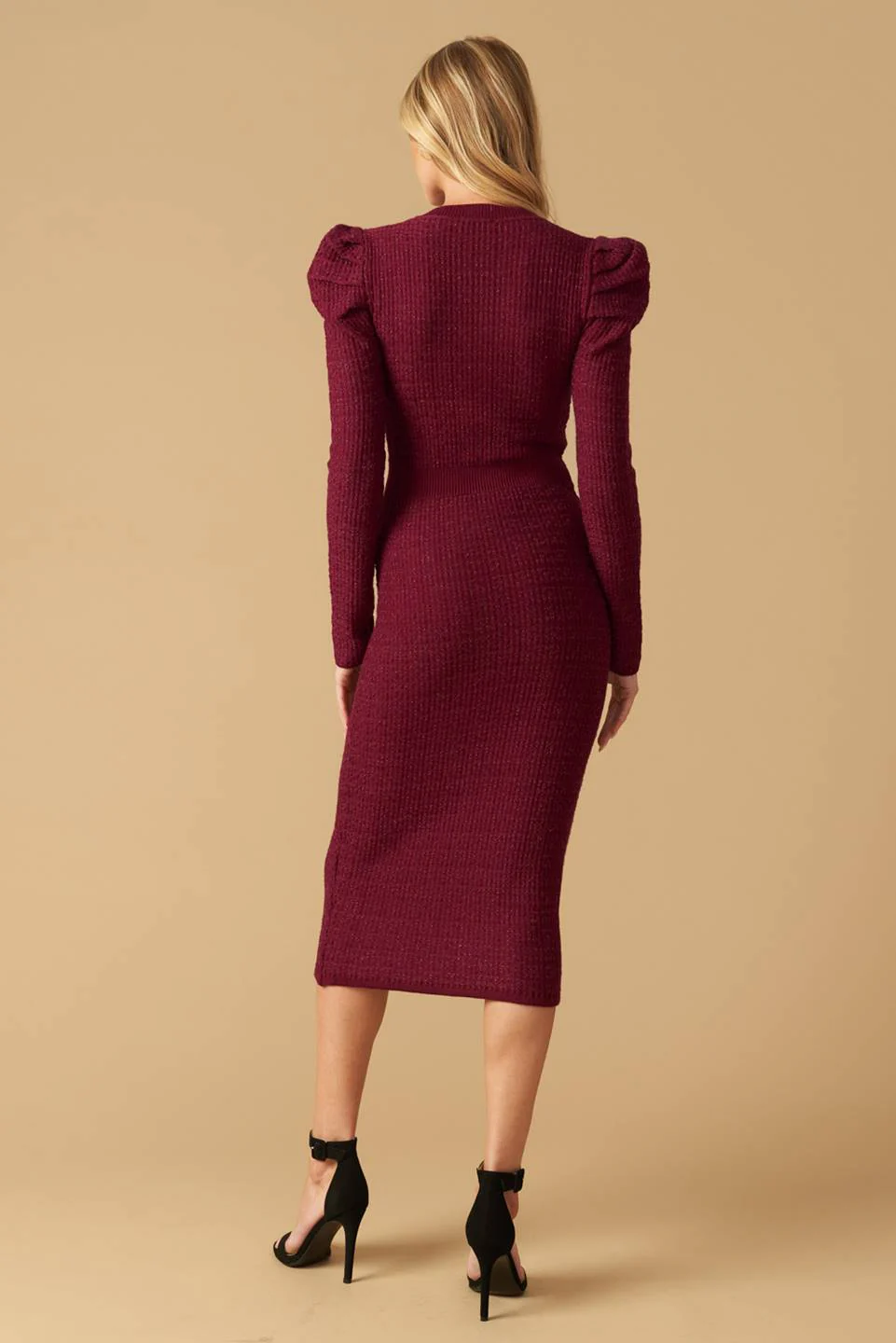 Size Small, YOUNG LOVE - BURGUNDY - PUFF SLEEVE SWEATER DRESS - FINAL SALE - Image 4