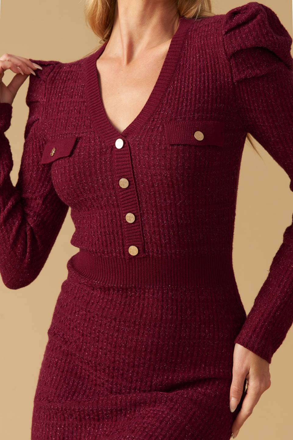 Size Small, YOUNG LOVE - BURGUNDY - PUFF SLEEVE SWEATER DRESS - FINAL SALE - Image 5