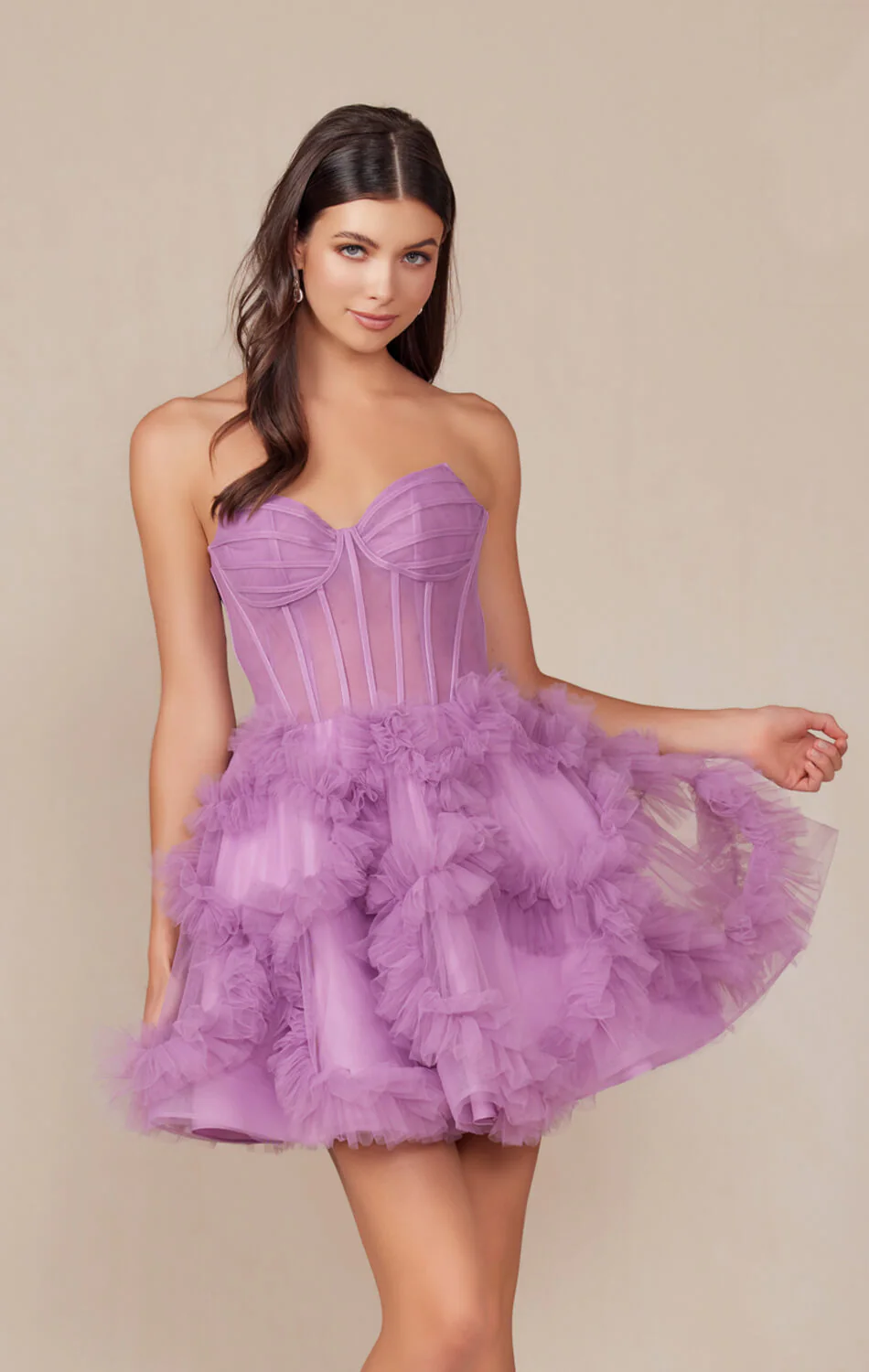 YVONNE RUFFLE SKIRT MINI DRESS - DUSTY LAVENDER - Image 2