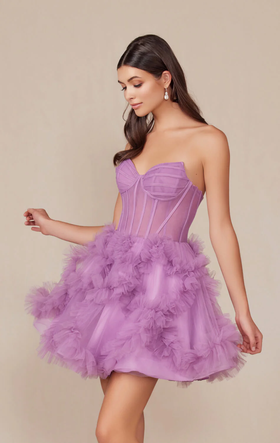 YVONNE RUFFLE SKIRT MINI DRESS - DUSTY LAVENDER - Image 4