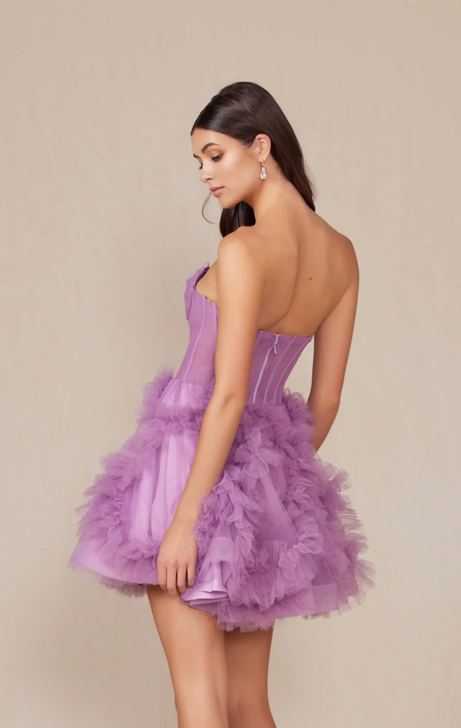 YVONNE RUFFLE SKIRT MINI DRESS - DUSTY LAVENDER - Image 5