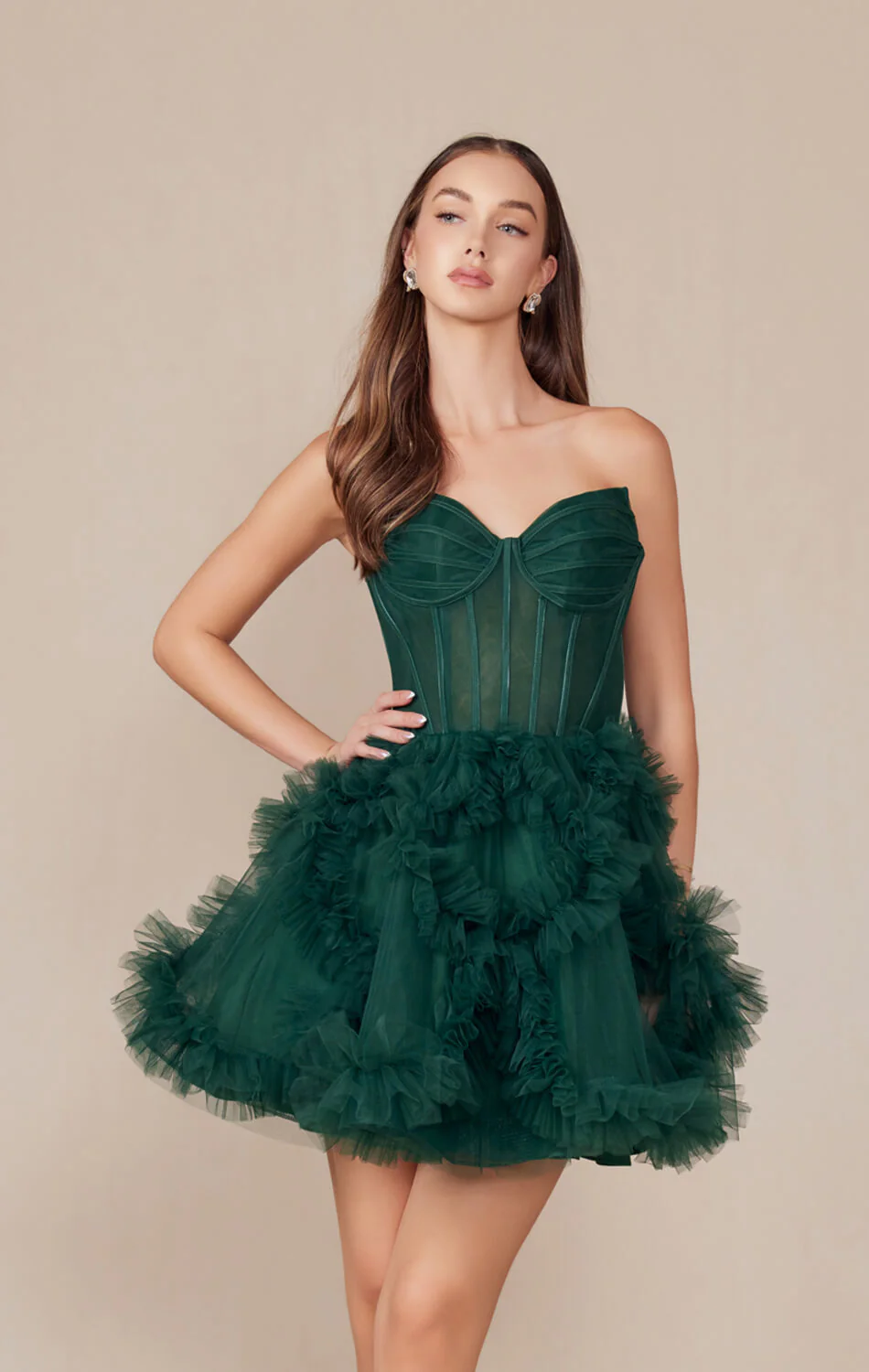 YVONNE RUFFLE SKIRT MINI DRESS - EMERALD - Image 2