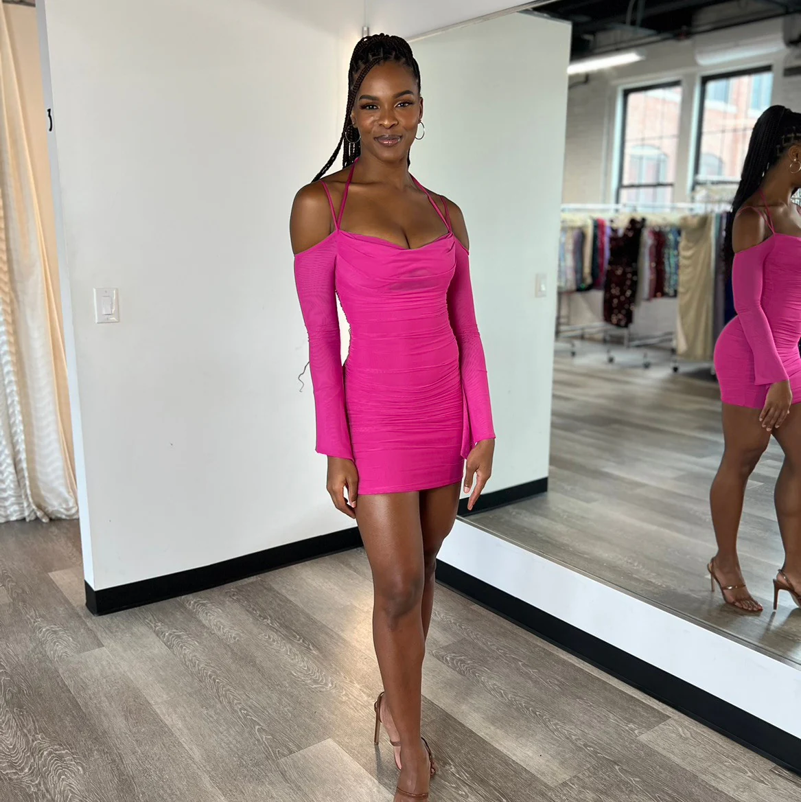 Zoe Mini Dress - Hot Pink - Long Sleeve Short Dress - FINAL SALE - Image 6